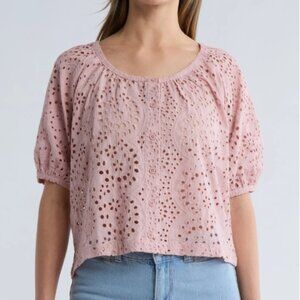 Sanctuary Sunday Brunch Eyelet Cotton Top, Dusty Rose, Size M